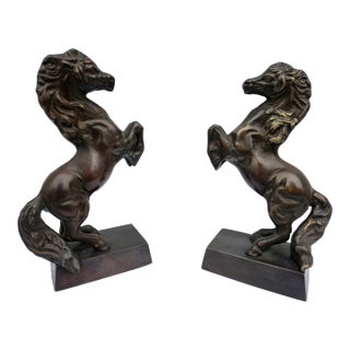 Vintage Bronze Rearing Horse Sculptures or Bookends For Sale