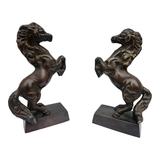 Vintage Bronze Rearing Horse Sculptures or Bookends For Sale