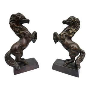 Vintage Bronze Rearing Horse Sculptures or Bookends