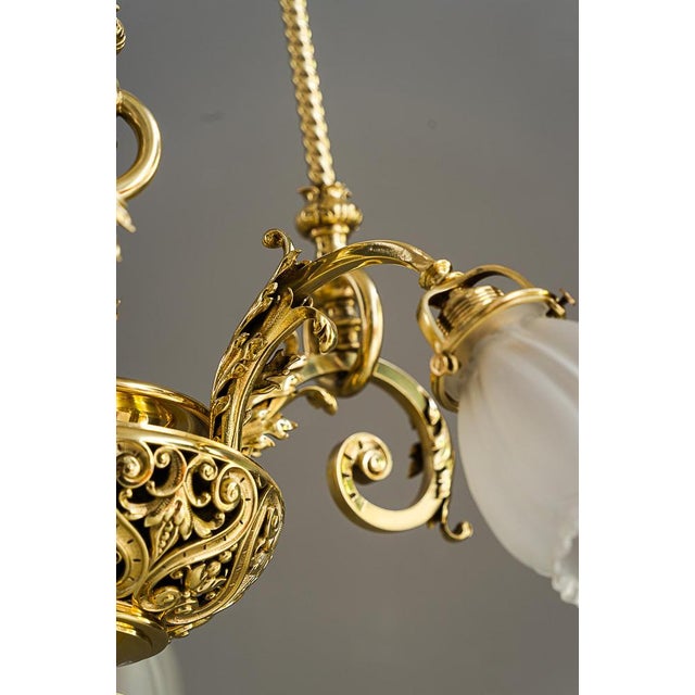 Antique Chandelier with Original Glass Shades, Vienna, Austria, 1890s For Sale - Image 13 of 18