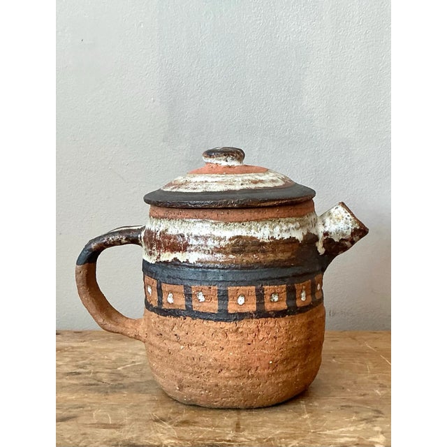 Coffee Vintage Boho Studio Pottery Teapot For Sale - Image 8 of 10