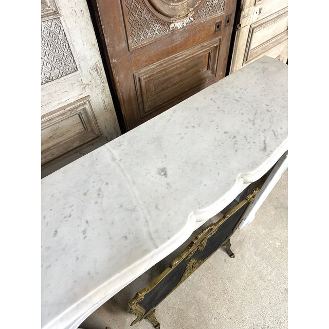 Stone Louis XV Style Fireplace in White Marble, 1890s For Sale - Image 7 of 13