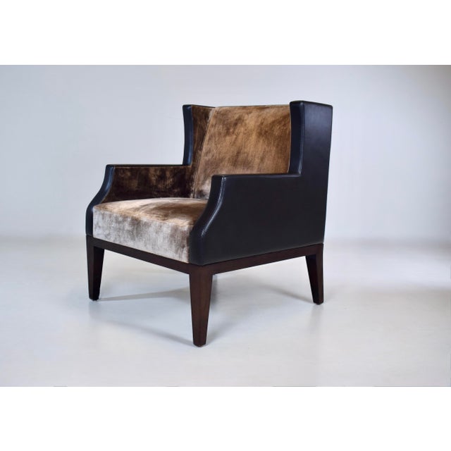 French Christian Liaigre for Holly Hunt Brown Leather & Velvet Chair For Sale - Image 11 of 16