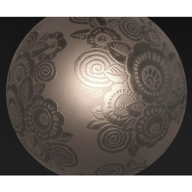 Leune French Art Deco Acid-Etched Globe Pendant Chandelier - 1930s For Sale - Image 12 of 16