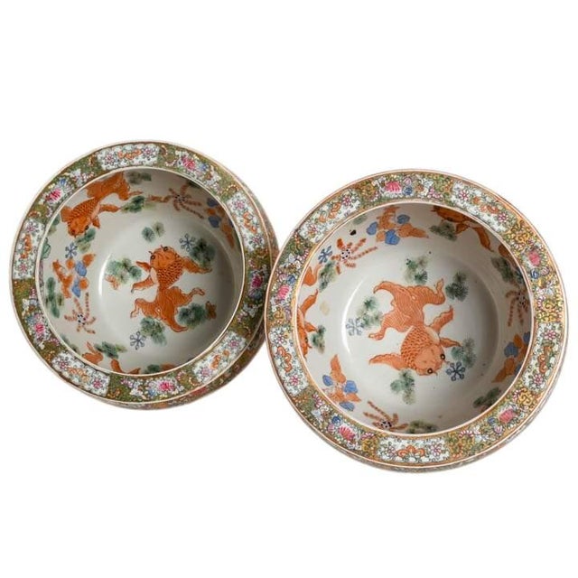 Pair of Chinese Famille Rose Porcelain Fishbowl Planters For Sale - Image 4 of 7