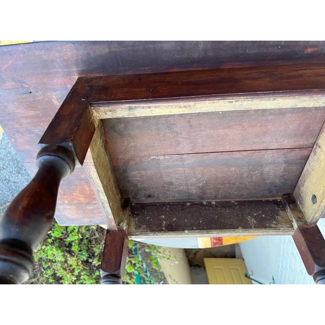 Antique Early American Primitive Style Stretcher Base Tavern Table. For Sale - Image 9 of 10