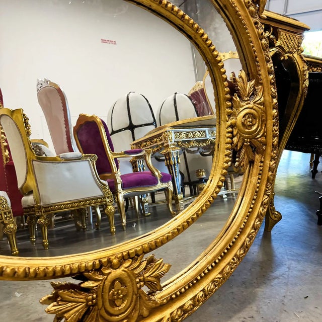 Italian Style Gold Oval Wall Mirror – Hand-Carved Gold Leaf For Sale - Image 4 of 7