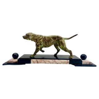 Art Deco Spelter Bonzed Representation of Bloodhound in Marble Base from Berni, 1920s For Sale