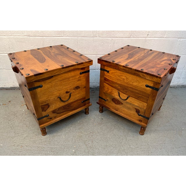 Late 20th Century Late 20th Century Pair of Rustic Wood and Metal Storage Trunks W/ Lift-Top Lids For Sale - Image 5 of 15