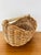 Wood Vintage Rustic Boho Woven Wicker Reed Bamboo Handle Gathering Bread Basket For Sale - Image 7 of 9