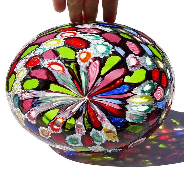 Murano Fratelli Toso Vintage Millefiori Flowers Bullseye Mosaic Italian Art Glass Tall Oval Bowl Vase For Sale - Image 10 of 10