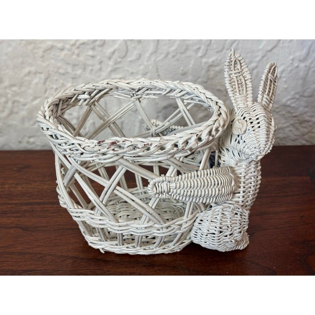 Small 1980s wicker bunny rabbit basket. Basket would be perfect holding some colored eggs or a potted plant. After Mario...