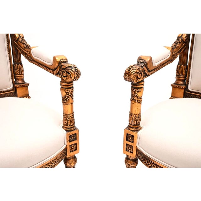 Textile Vintage French Louis Style Carved Gilt Wood Armchairs, 1930, Set of 2 For Sale - Image 7 of 11