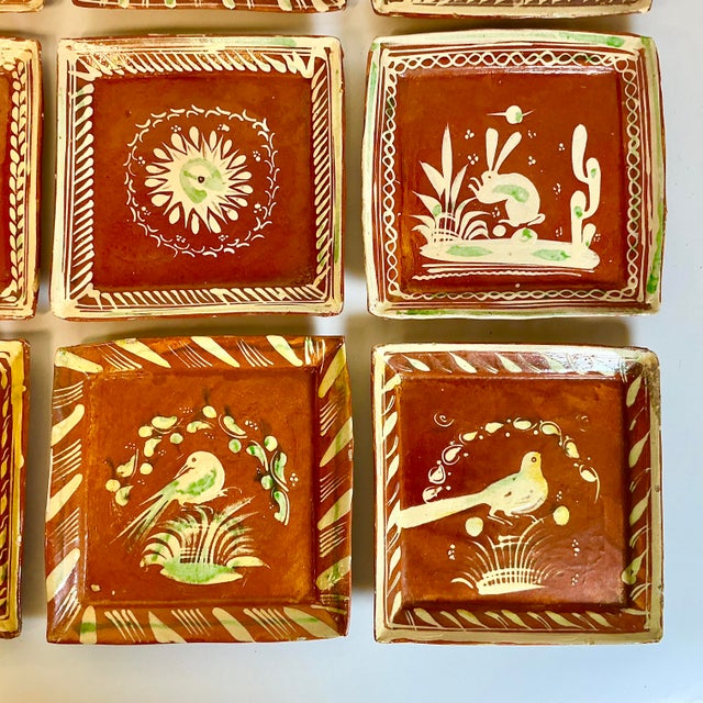 Chestnut 1950s Vintage Mexican Southwestern Folk Art Tlaquepaque Pottery Plates - Set of 9 For Sale - Image 8 of 14