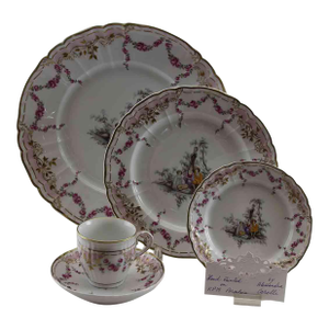 1990s Limited Edition 1/20 Hand-Painted 5-Piece Place-Setting After Watteau