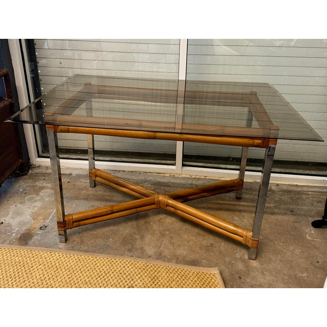 Mid-Century Modern Midcentury Bamboo & Stainless Steel Dining Table For Sale - Image 3 of 6