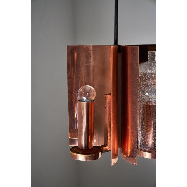 Mid-Century Hanging Light in Brass with 3 Textured Glass Sconces, 1960 For Sale - Image 12 of 13
