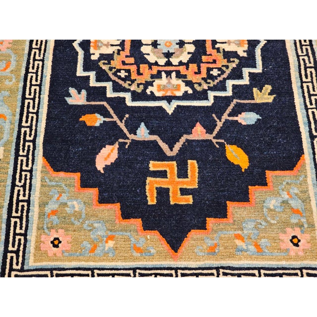 Textile Vintage Tibetan Medallion Rug, Wool on Cotton, Black & Green, 1900s, 2' x 3' For Sale - Image 7 of 11