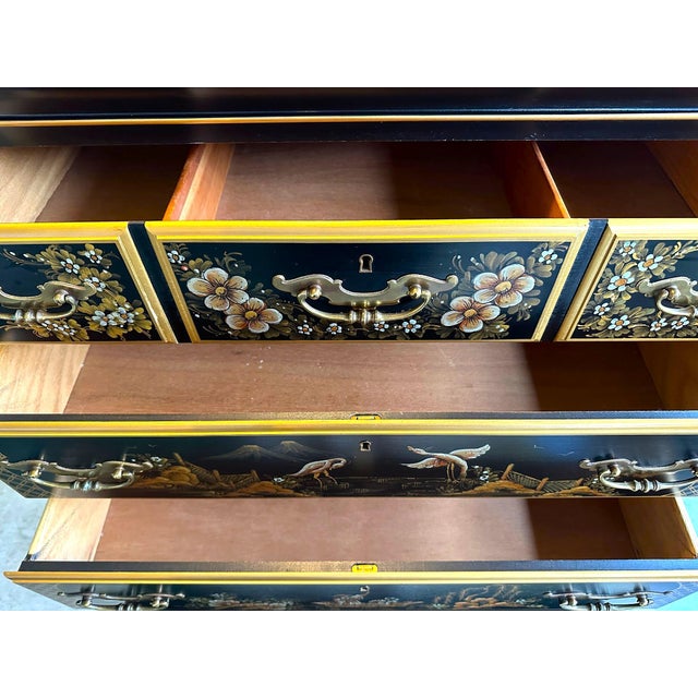 Ebony 20th Century Maddox Black Chinoiserie Secretary Chest - Two Piece For Sale - Image 8 of 12