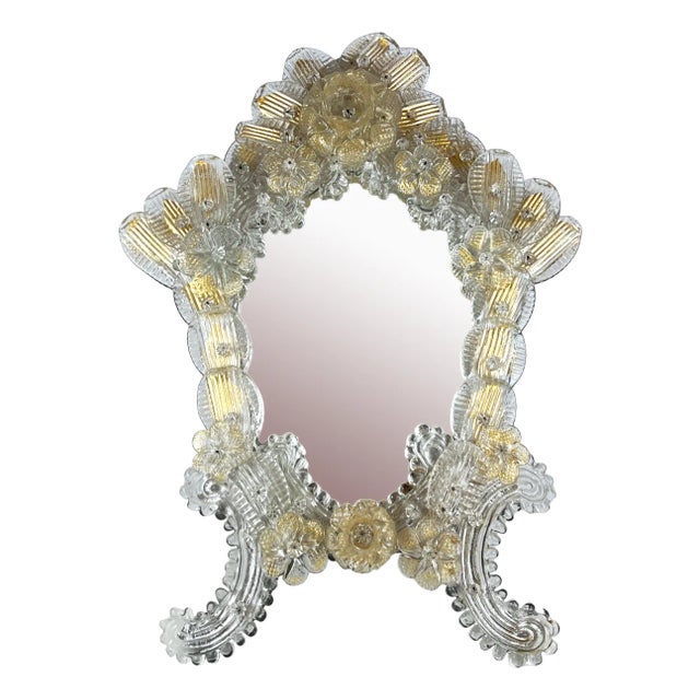 Vintage Venetian Murano Glass Frame Table Mirror, 1940s For Sale