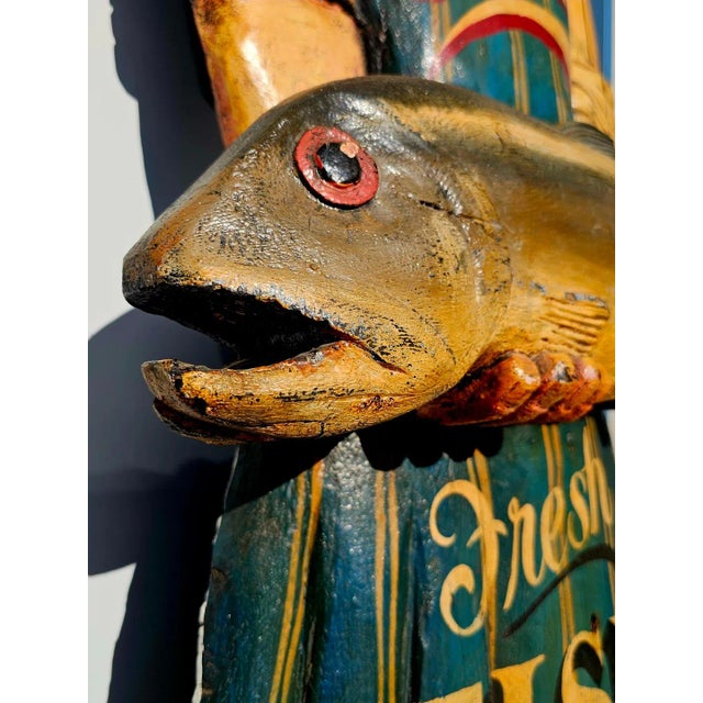Vintage Sizzler Fishmonger Wooden SIgn For Sale - Image 9 of 11
