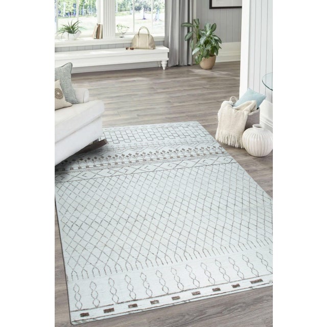 2020s 9x12 New Jasmine Moroccan Beni Ourain Design Ivory Hand Knotted Wool Carpet Rug For Sale - Image 5 of 9