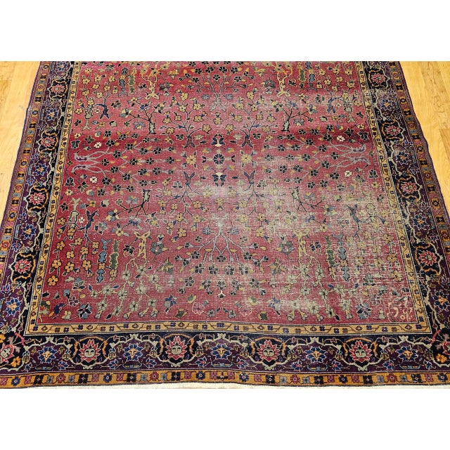 19th Century Indian Agra Rug, Wool Pile, Allover Floral Design, Square, 7' x 7' For Sale - Image 9 of 13
