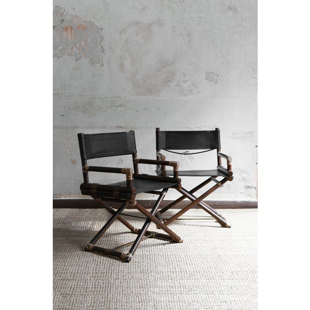 1970s Director's Chairs in Bamboo and Black Leather by Lyda Levi for McGuire, 1970s, Set of 2 For Sale - Image 5 of 5