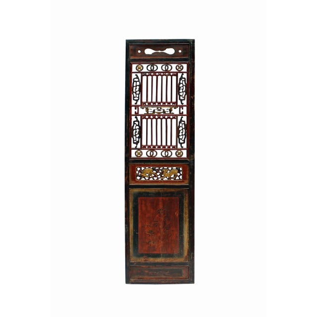 Brown Chinese Gold Red Brown Graphic Carving Wood Decor Panel For Sale - Image 8 of 8