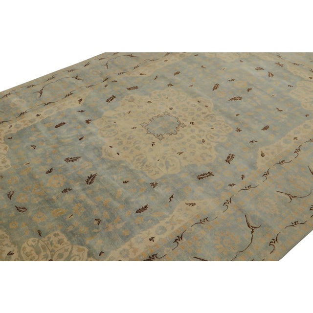 Rug & Kilim Rug & Kilim’s Persian Style Rug in Blue, Beige-Brown and Gold Floral Pattern For Sale - Image 4 of 7