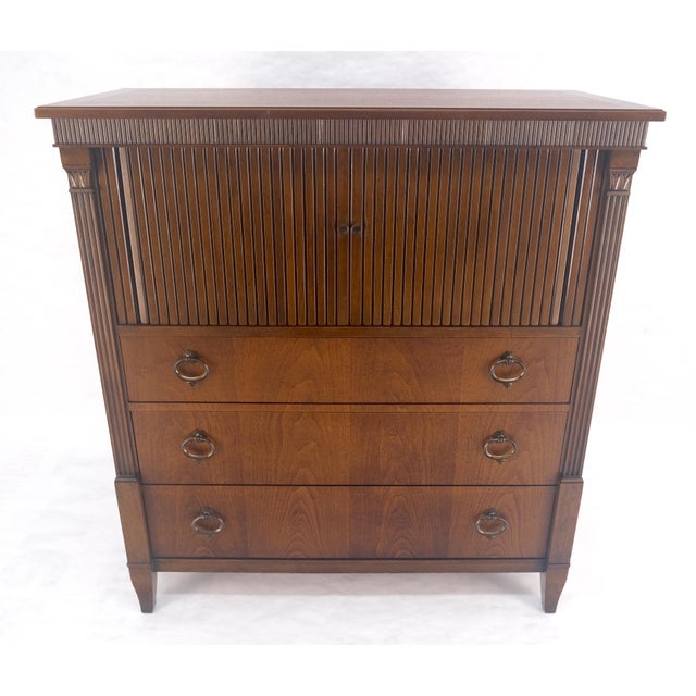 Mid-Century Modern Baker Mid Century 3 Drawers Tambour Doors High Gentleman's Chest Dresser MINT! For Sale - Image 3 of 10