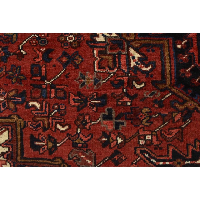 Heriz Rug 8'6'' X 10'3'' Red Wool Vintage Tribal Hand-Knotted Oriental Carpet For Sale - Image 11 of 15