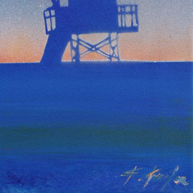 Midnight Sun - Original Minimalist Modern Blue Beach Scene Acrylic Painting on Canvas by Kathleen Keifer For Sale - Image 4 of 9