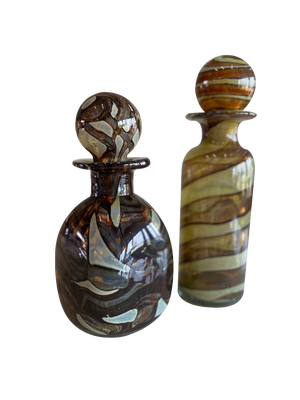 Earth Tone Glass Decanter with balloonstopper from Mdina, Set of 2