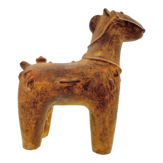 Vintage Asian Terracotta Horse Sculpture Made in Japanese Haniwa Pottery Style For Sale