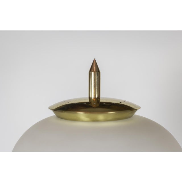 1950s Floor Lamp in Opaline Glass, Lacquered Metal and Gilt Brass, 1950s For Sale - Image 5 of 7