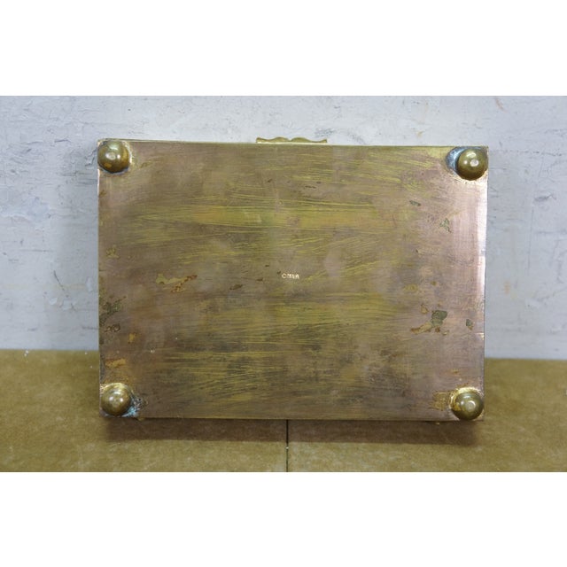 Mid Century Chinese Brass & Jade Divided Keepsake Trinket Cigarette Box 6" For Sale - Image 10 of 15