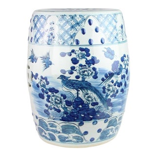 Blue and White Bird Garden Seat For Sale