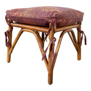 Wicker and Rattan Foot Stool With Cushion For Sale