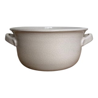 Oversized White Stoneware Cachepot With Handles For Sale