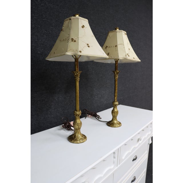 Traditional Gold Gilt-Stick Lamps/Pair For Sale - Image 3 of 13