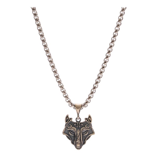 Silver Wolf Guardian Men’s Necklace For Sale