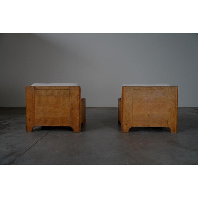 Vintage Belgian Oak Lounge Chairs with Linen Cushions, 1950s, Set of 2 For Sale - Image 6 of 15