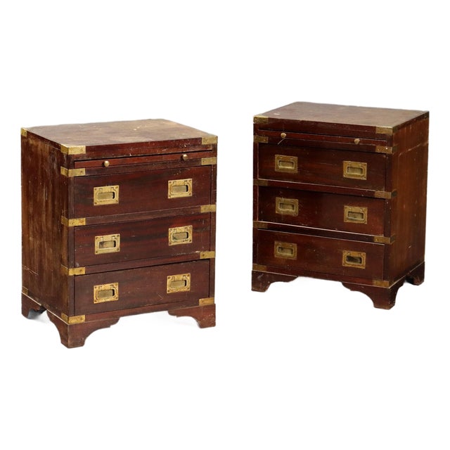 Navy Style Mahogany Nightstands, Set of 2 For Sale