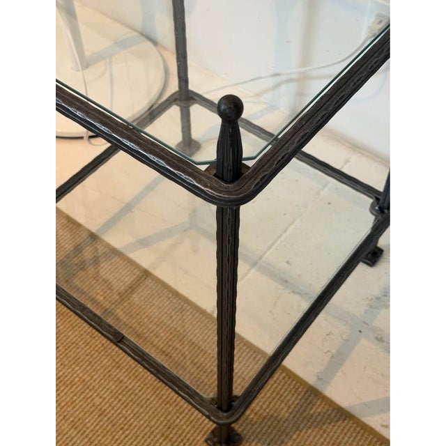 Vintage Claudio Reyes Hand-Forged Iron & Glass Side Tables — Signed Pair For Sale - Image 4 of 5