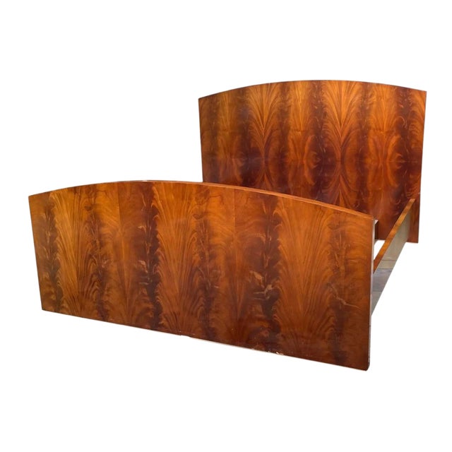 Formerly Vidal Sassoon’s Custom Art Deco California King Bed — Curved Veneer Design, Mid-Century / Deco Revival For Sale