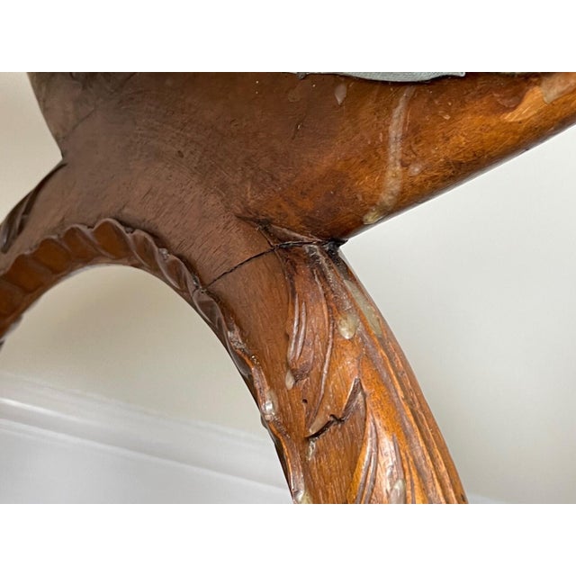 Brown Rare French Victorian Walnut X-Frame Window Seat Stool With Hand-Carved Hunting Dog Finials, Jacobean Revival, Late 19th Century For Sale - Image 8 of 14