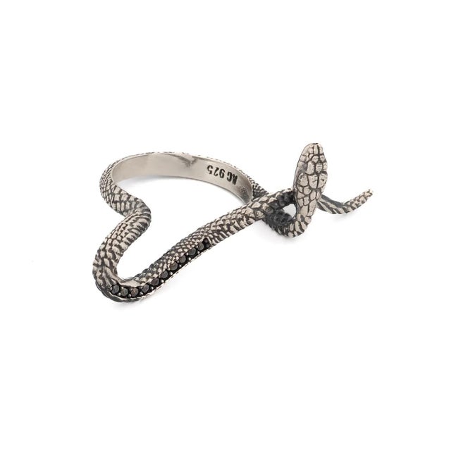 Mythology Snake Sterling Silver & Black Diamond Design Ring, Size 6 For Sale - Image 10 of 10