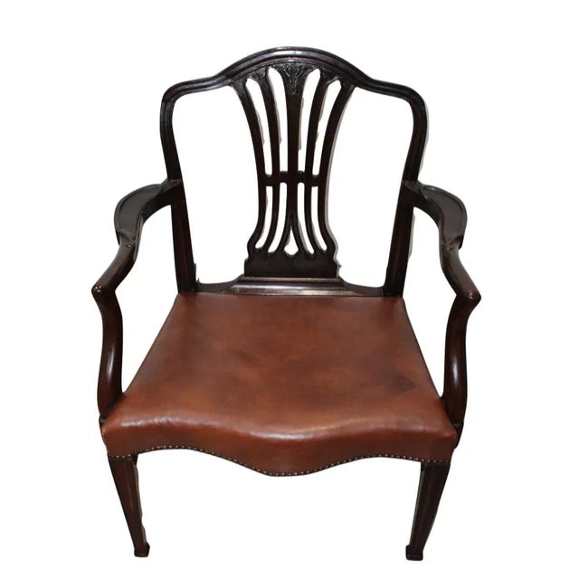 Brass Georgian Style Mahogany Armchair W/Leather Upholstery For Sale - Image 8 of 8