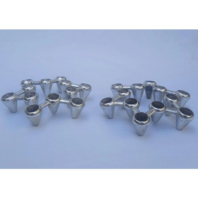 Mid-Century Modern 1970s Chrome-Plated Star-Shaped Metal Cluster Candle Holders - a Pair For Sale - Image 3 of 9